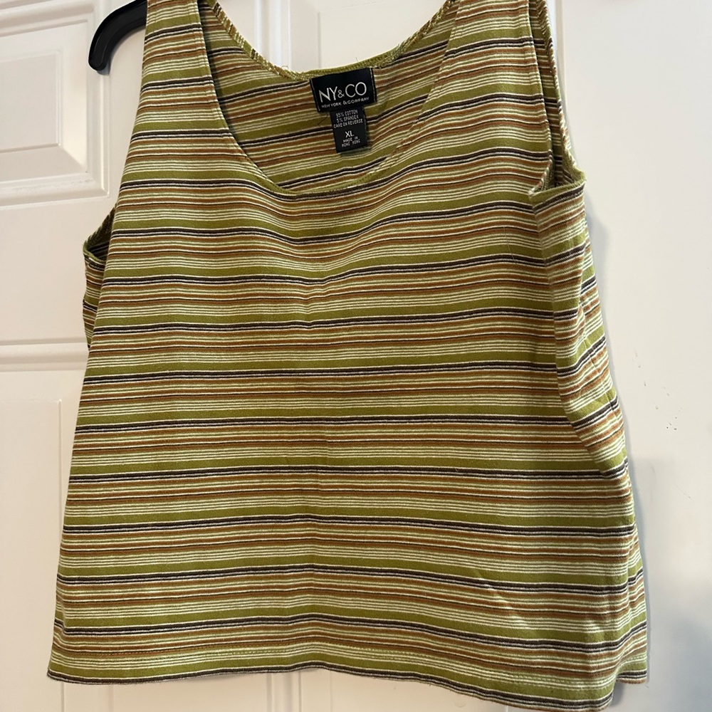 New York & Company Olive and Brown Striped Tank Top